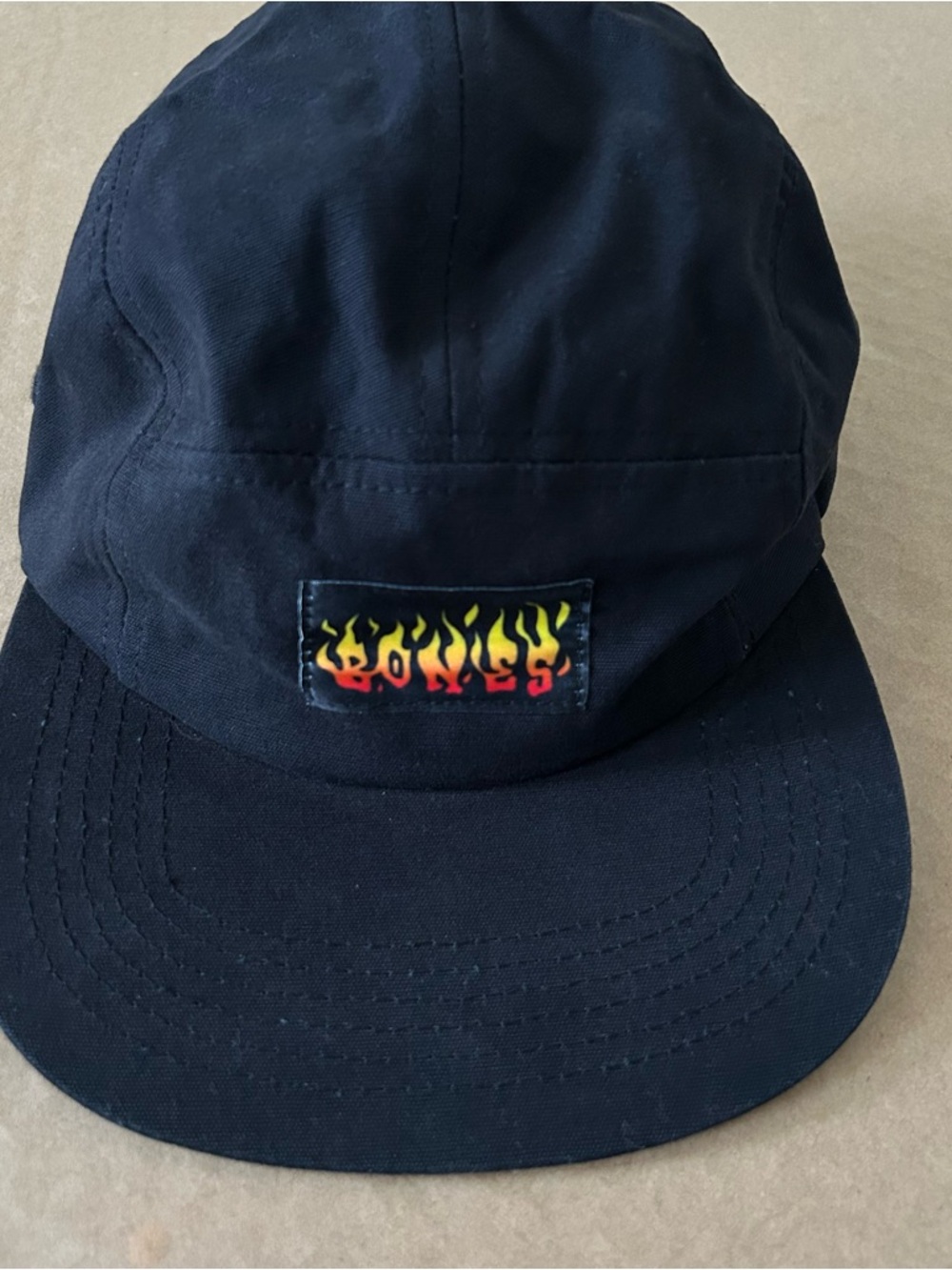 Bones Wheels Iron Sun Skater Hat Cap Fire Flame Logo Patch Strapback Cap Black